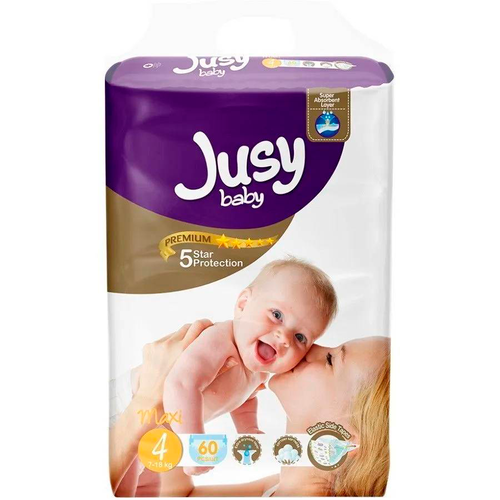 фото Детские подгузники jusy premium jumbo baby diaper maxi (60 шт/уп, 4 упак/тюк) just baby