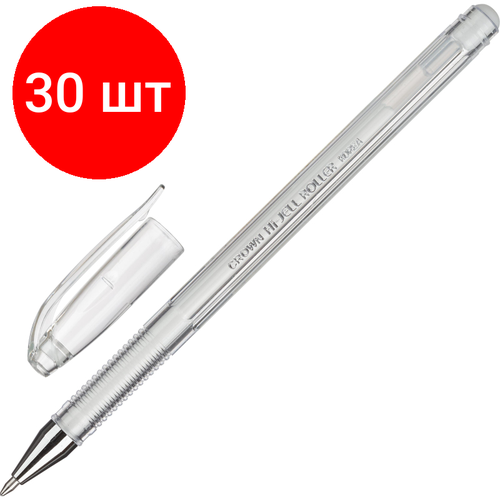 Комплект 30 штук, Ручка гелевая неавтомат. пастель белая CROWN, 0.7мм