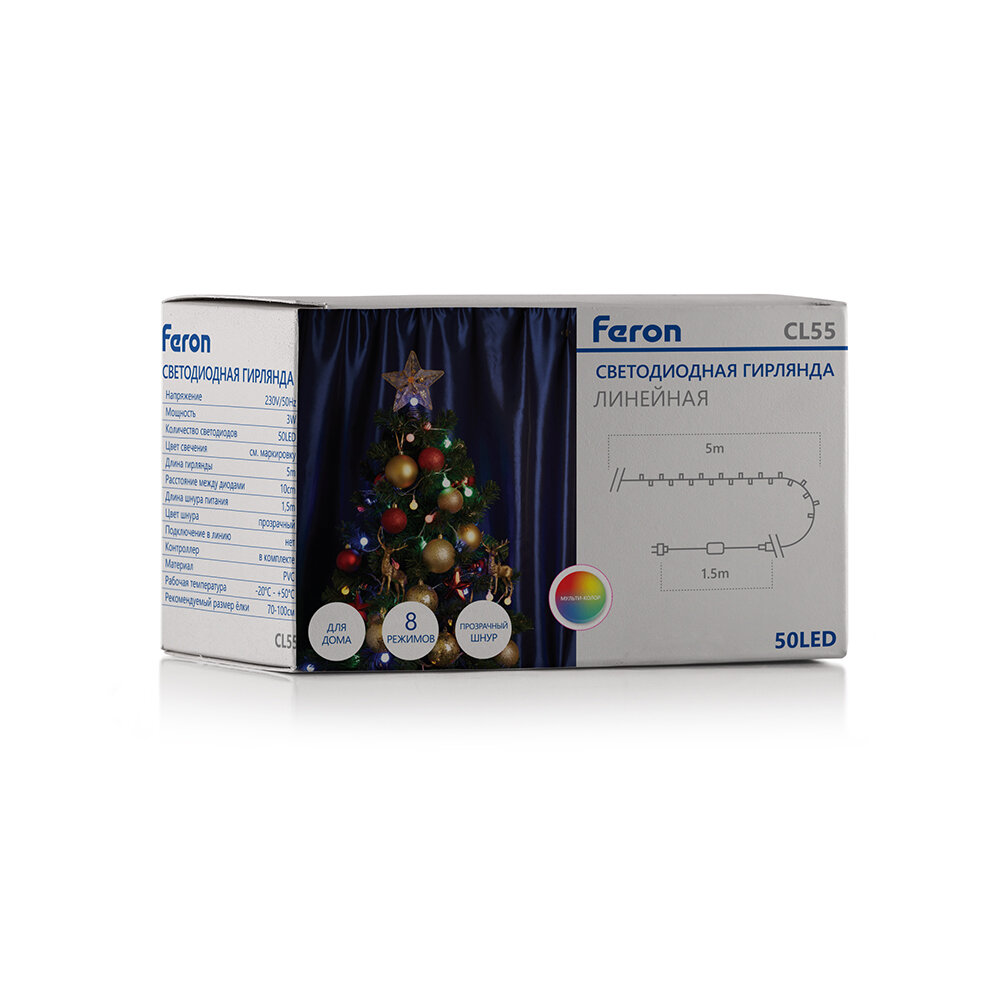 Гирлянда Feron светодиодная нить, ламп: 50 шт., 5 м, от сети, разноцветный (26761) - фото №7