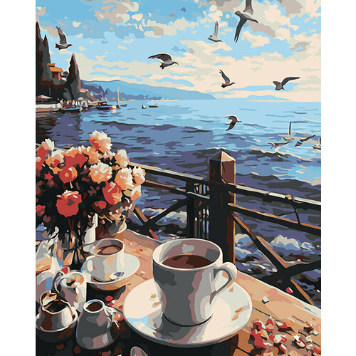 Картина по номерам на холсте Море Кофе на берегу 40x50