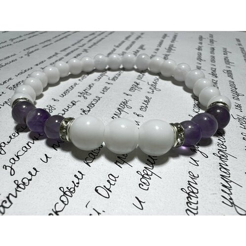 фото Браслет, аметист, агат, 1 шт., размер 17 см, фиолетовый, белый лапкин алексей александрович