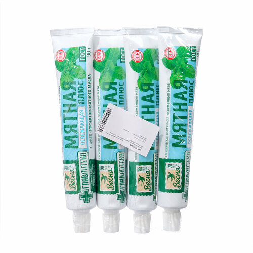 Зубная паста Главаптека мятная, освежающая мята, без футляра 90 г * 4 шт.