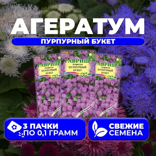 Агератум Пурпурный букет, 0,1г, Гавриш, Сад ароматов (3 уп) семена агератум пурпурный букет 0 1г гавриш сад ароматов 2 упаковки