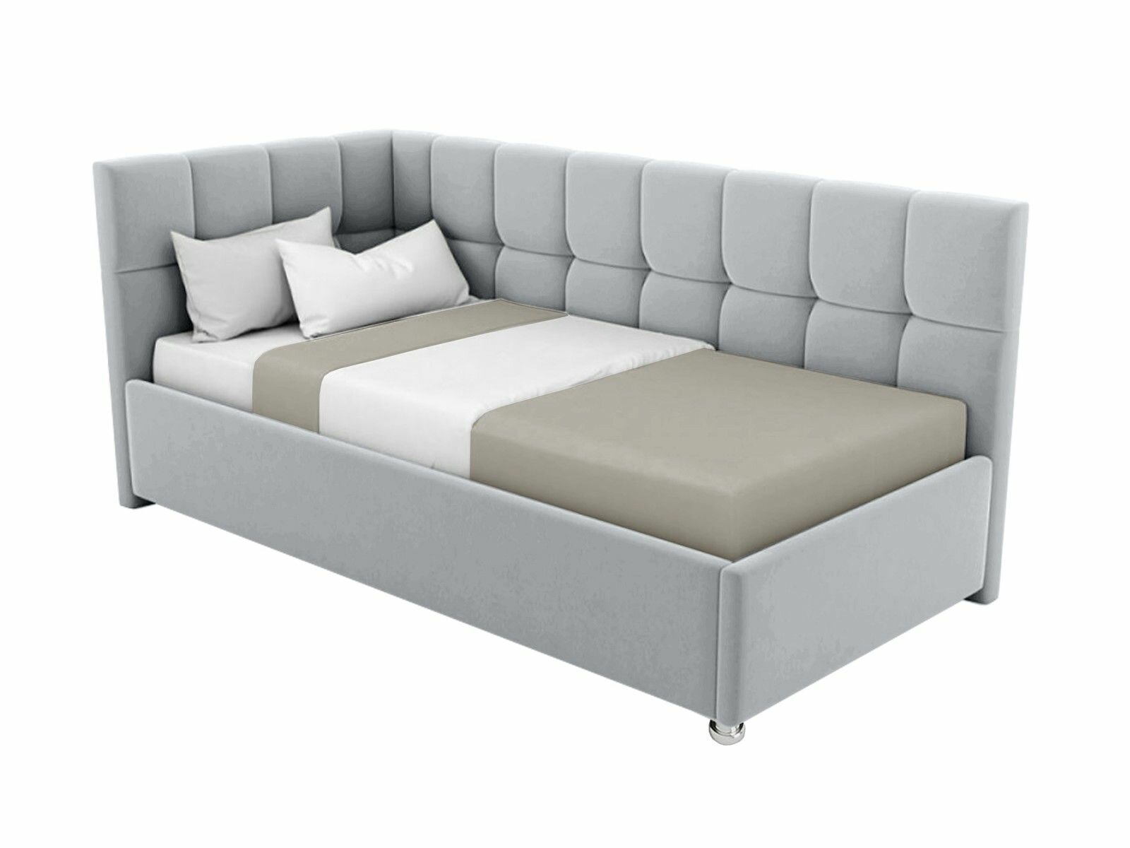 Односпальная кровать Эльза 120x200 основание металлическое с ламелями велюр серый ножки 5 см угол правый