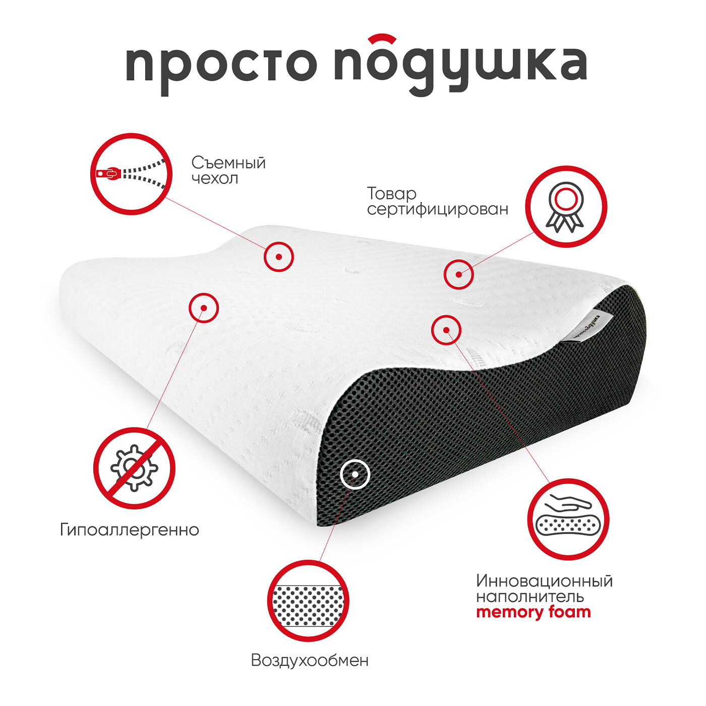 Ортопедическая подушка с эффектом памяти "просто подушка" №9 мягкая 60х40х11/13 см