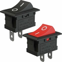 Тумблер выключатель GSMIN KCD1 ON-OFF 6А 250В AC 2pin (21х15мм) комплект 2 штуки (Черный, Красный)