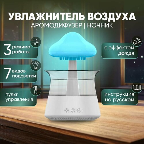 Ультразвуковой увлажнитель-аромадиффузор Гриб с ночником и эффектом дождя — купить, цена, характеристики