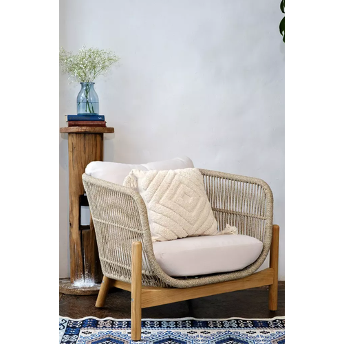 Кресло из тика Joygarden TALARA Натуральный тик/Бежевый лен/Бежевое