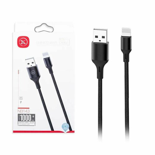 Кабель USB Lightning XO NB143, 2.4A, оплетка ткань, цвет черный, 1 шт кабель robiton p7 usb lightning 1 м черный
