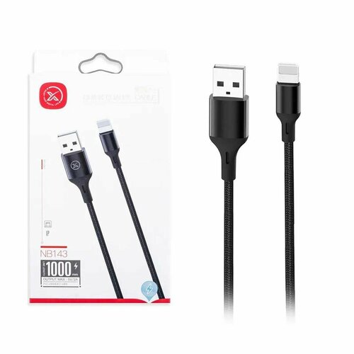 Кабель USB Lightning XO NB143, 2.4A, оплетка ткань, цвет черный, 1 шт