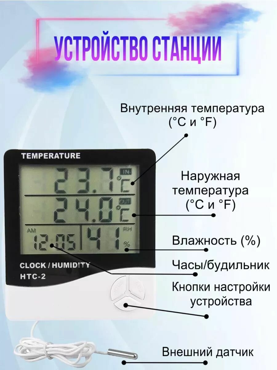 Наружный домашний термометр функцией гигрометра и часами