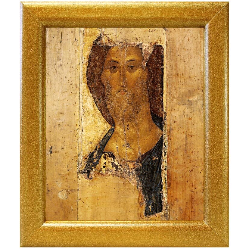 Спас Вседержитель, Андрей Рублев, 1410 г, икона в широкой деревянной рамке 19*22,5 см