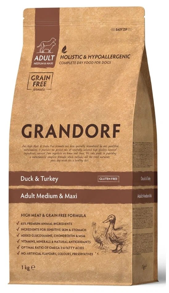 Сухой корм для собак Grandorf утка с индейкой 1 уп. х 1 шт. х 1 кг (для средних и крупных пород)