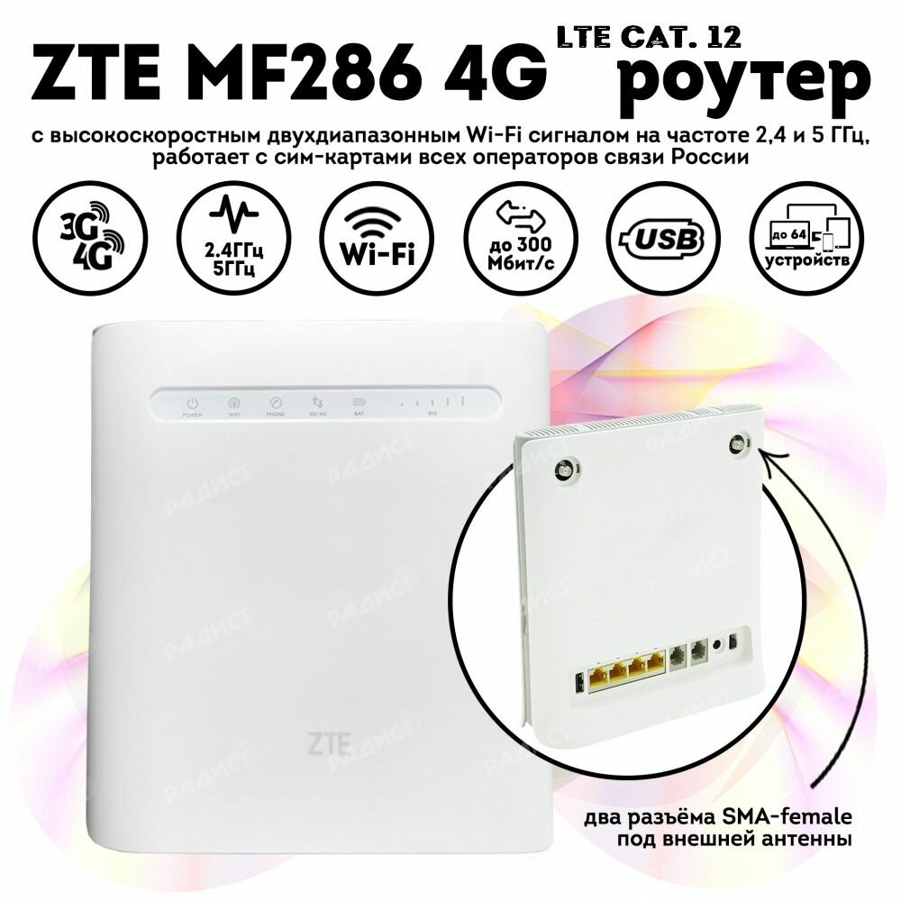 Роутер с разъемом под сим карту ZTE MF286D 4G LTE Cat 12