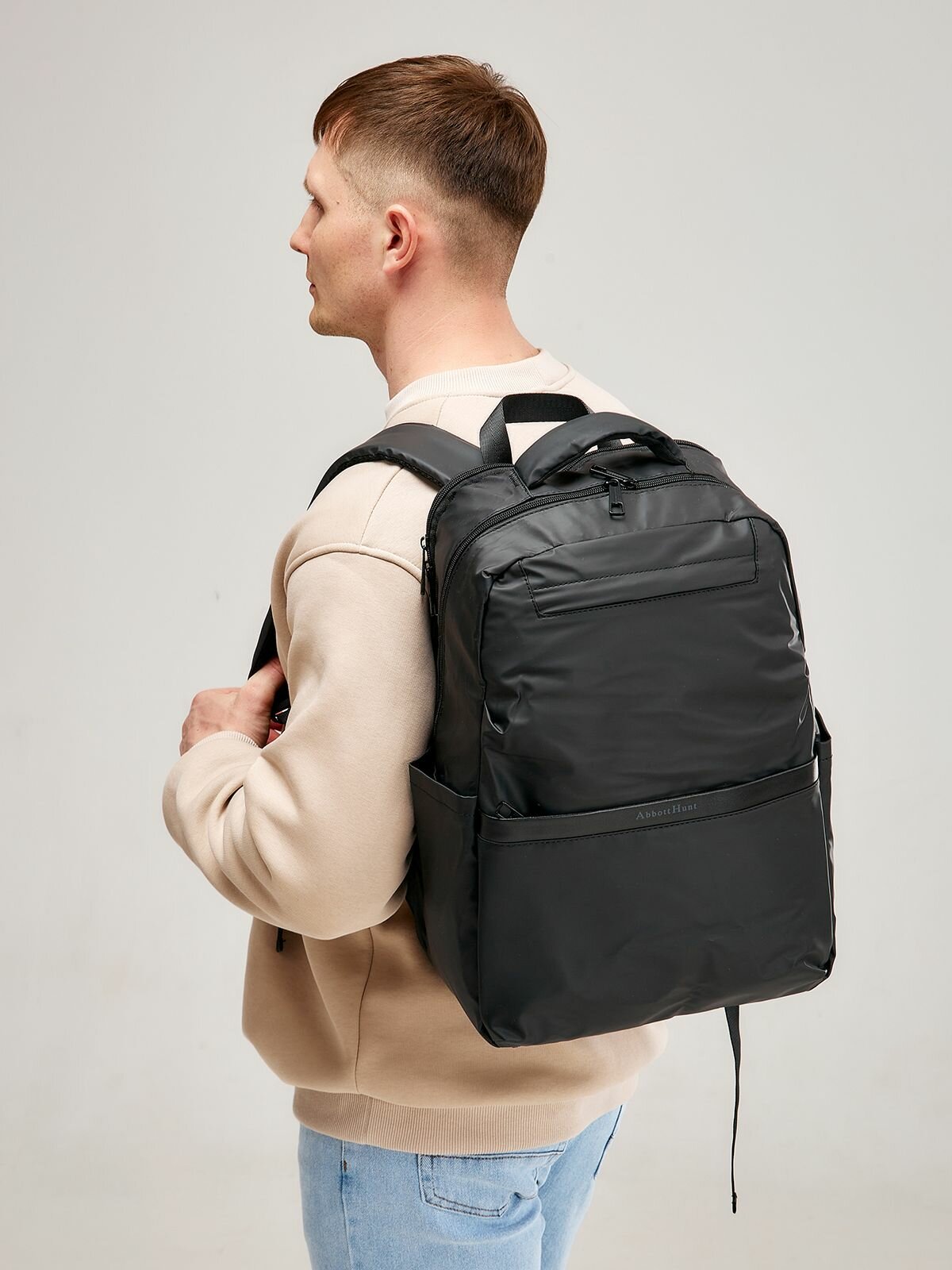 Рюкзак мужской AbbottHunt, нейлоновый, для ноутбука, водоотталкивающий, вмещает А4, черный — фото 1