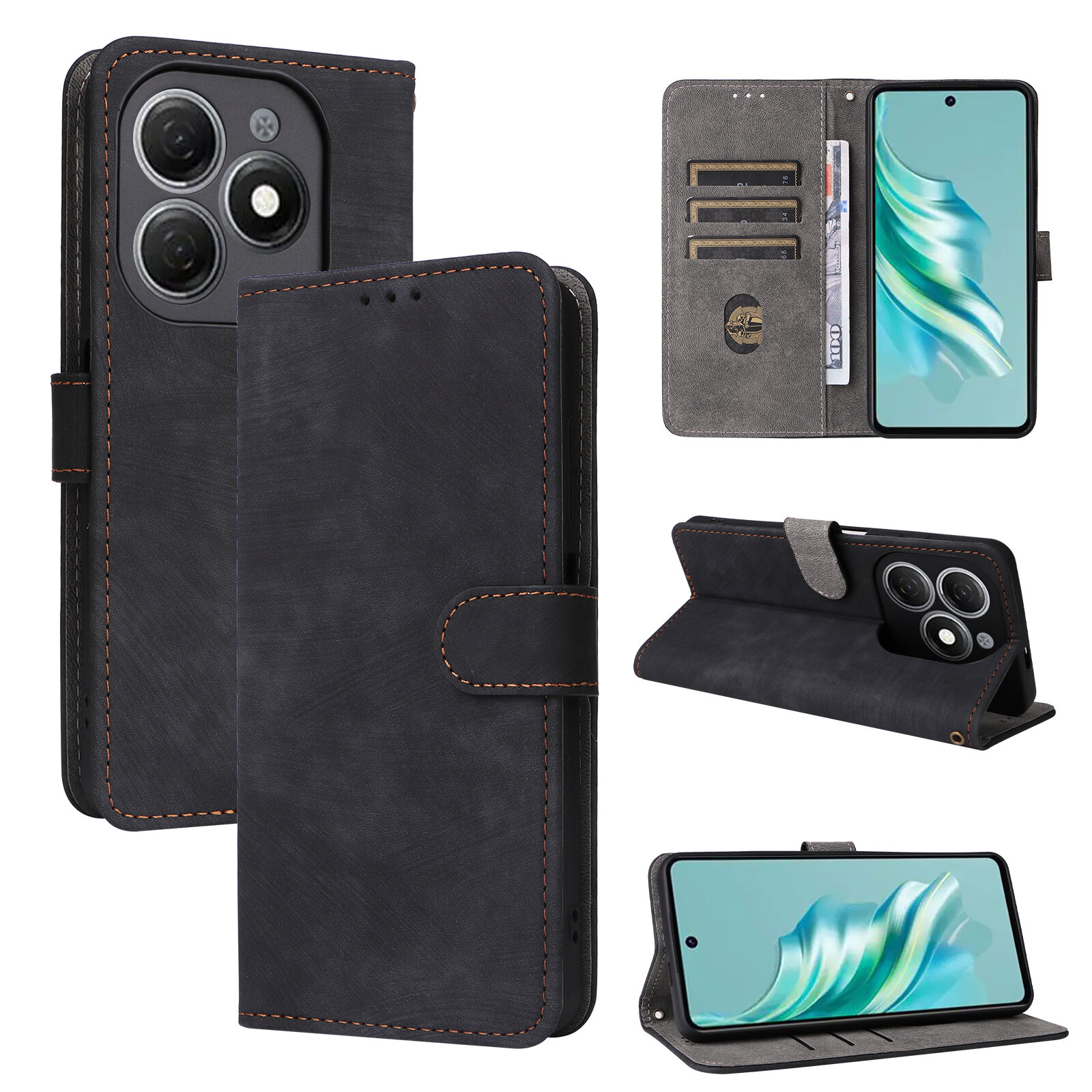 Чехол книжка для Tecno Spark 20 c магнитной застежкой / Техно Спарк 20 c отделением под карты (черная) — фото 1