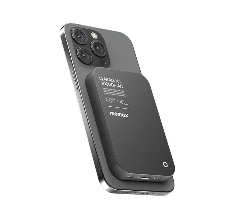 Внешний магнитный аккумулятор с беспроводной зарядкой Momax Q.MAG X1 Ultra Slim 13 mm, 10000 mAh, Qi 15W / PD20W, Матовый Черный