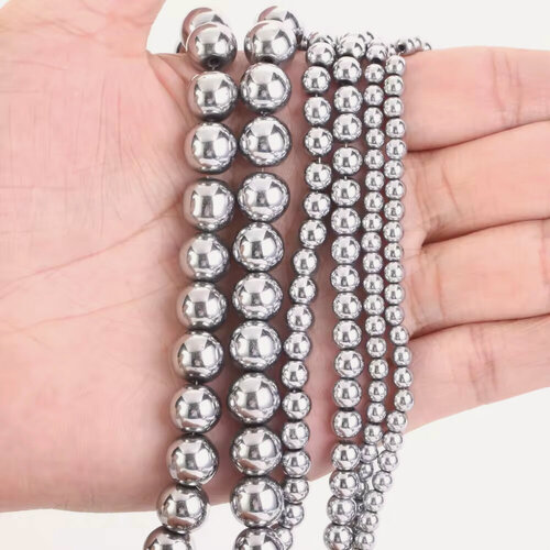 Изображение товара Гематит бусины шарик 8 мм, 38 см/нить, около 45 шт, цвет: Серый