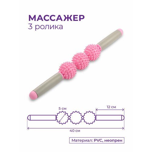 Роликовый ручной массажер для телаРолик антицеллюлитный INDIGO 3 ролика розовый 40x55x55см 701₽