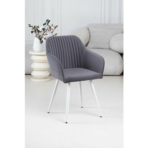 Кухонный стул кресло Grande, цвет серо-молочный, белые ножки, узор полосы