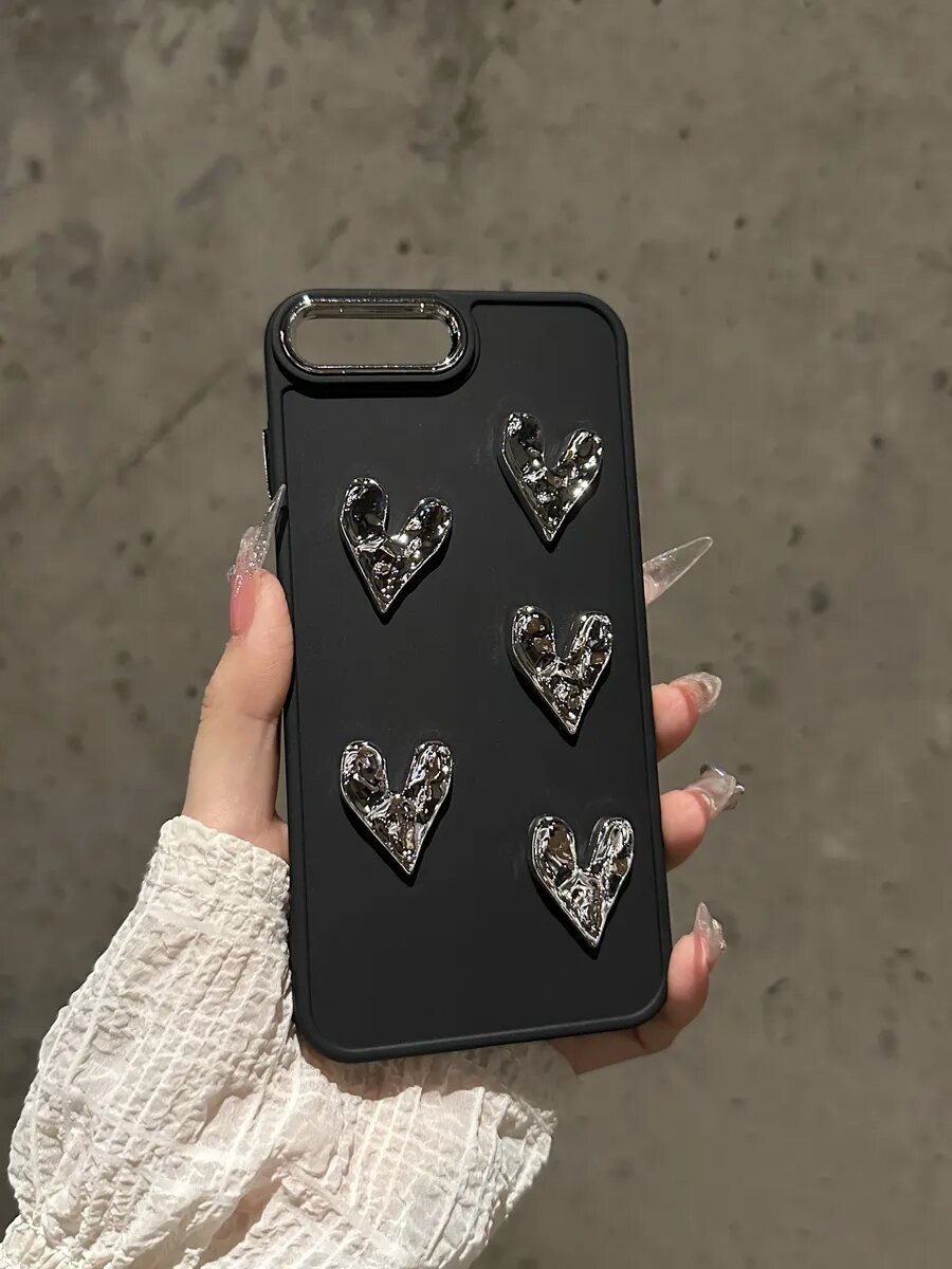 Чехол на iPhone 7/8 Plus О'кейси, с зеркальными сердцами, черный