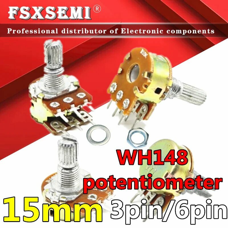 2 шт. WH148 3pin 6pin 15 мм B1K B2K B5K B10K B20K B50K B100K B250K B500K B1M потенциометр 1K 2K 5K 10K 20K 50K 100K 250K 500K 1 м 2K 6pin