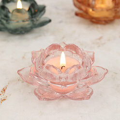 Стеклянный подсвечник Лотос 10 см розовый