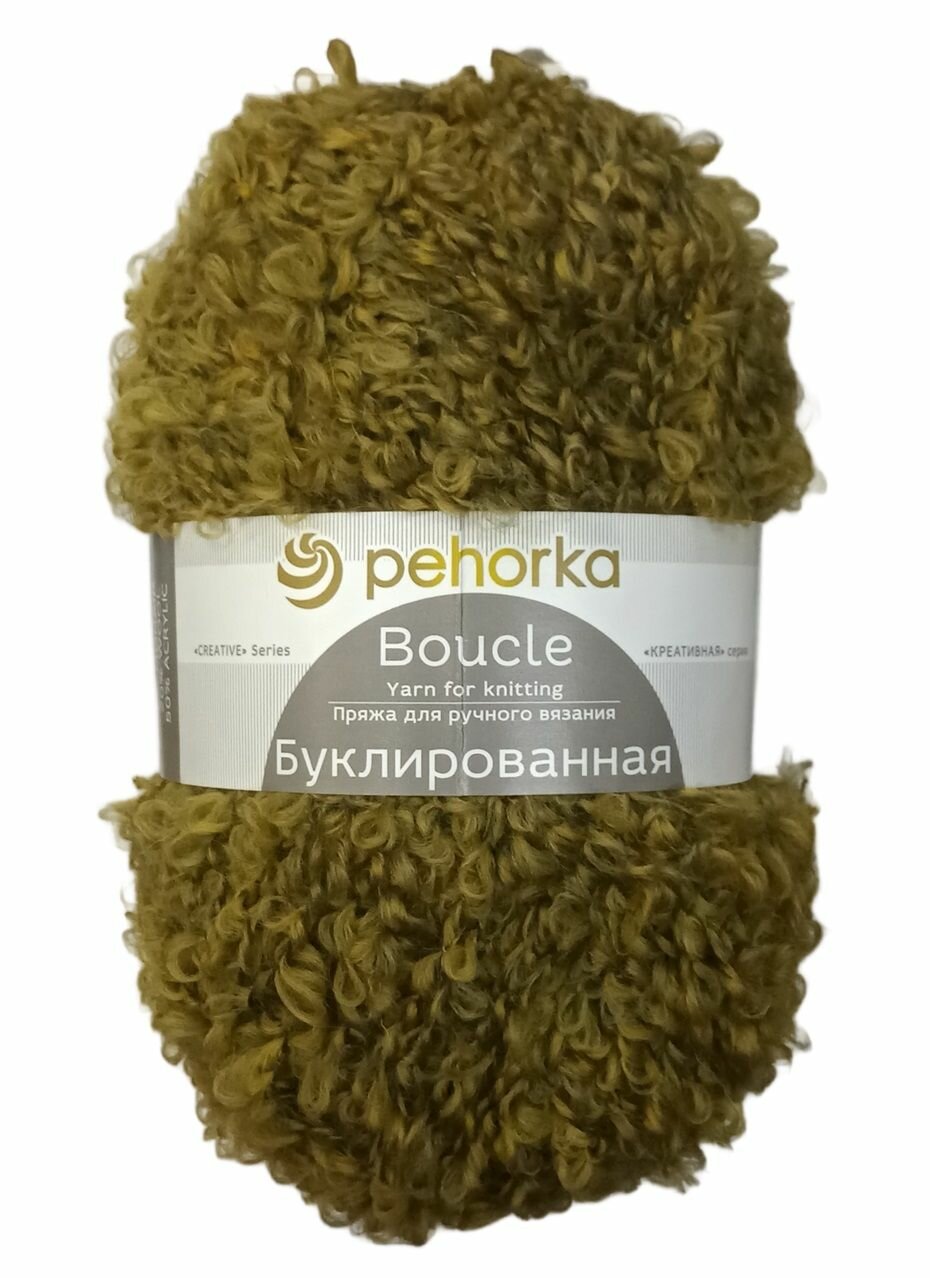 Пряжа Пехорка Буклированная 1527 светло-оливковый меланж (200г/220м, упаковка 5 мотков)
