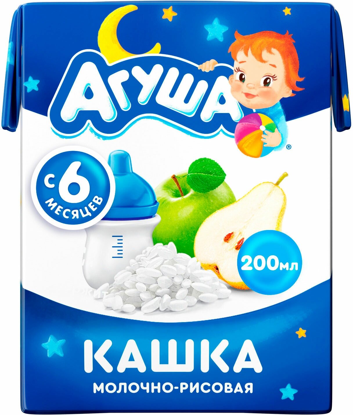 Кашка Агуша "Яблоко-Груша", молочно-рисовая, с 6 мес, 200 г