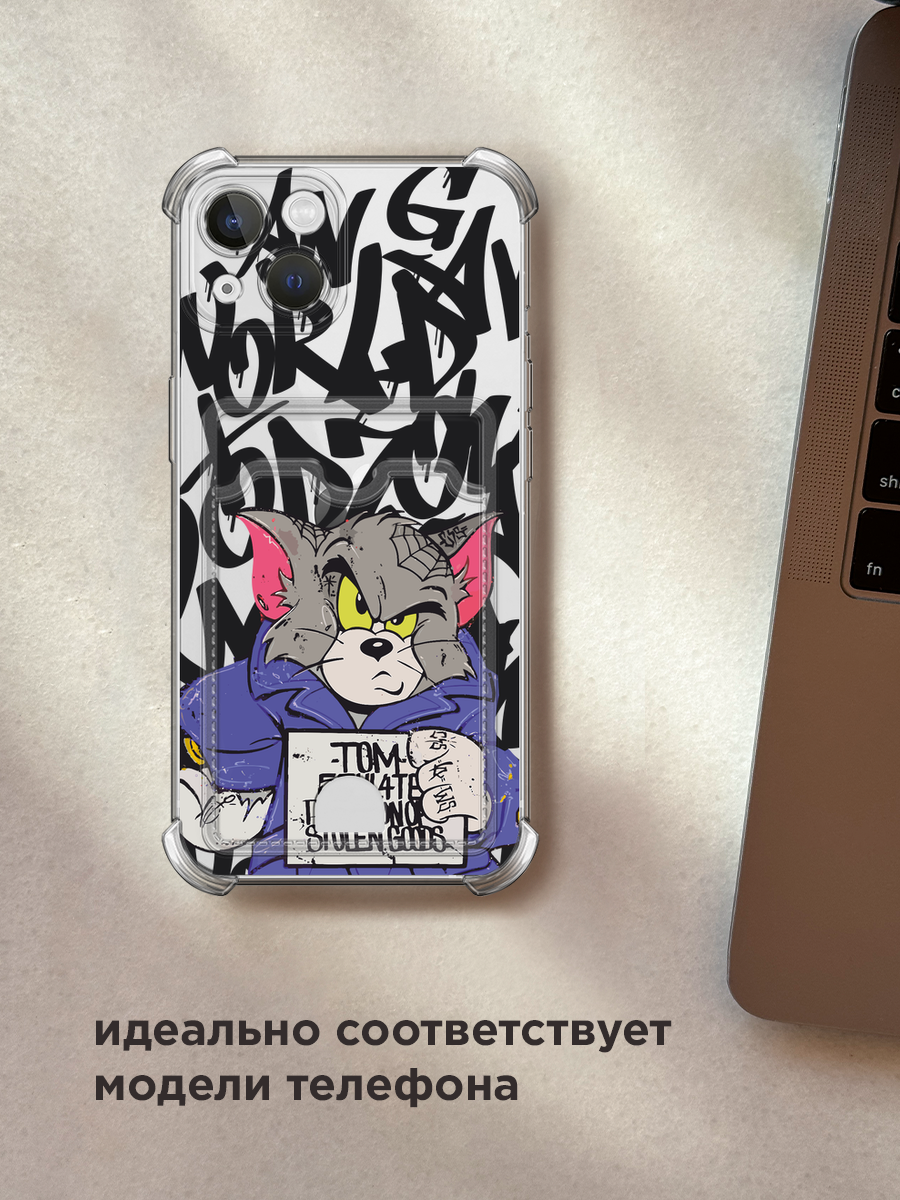 Чехол на Apple iPhone 13 (Айфон 13) с картой и принтом Том и Джерри — фото 1
