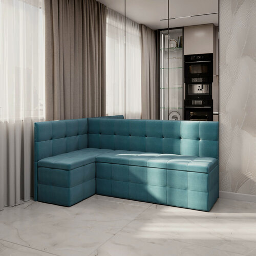 Изображение товара Диван кухонный угловой "Домино" D@E Factory со спальным местом, рогожка Саванна плюс лагун, угол универсальный