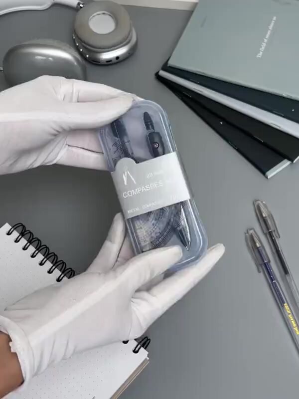 Школьный набор канцелярии: 8 предметов с циркулем и линейками отличный подарок для студента, для черчения — фото 1