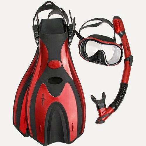 Изображение товара Комплект маска+трубка+ласты Fandiver в сумочке, черно-красный, S/M (р.36-41), FD-01K