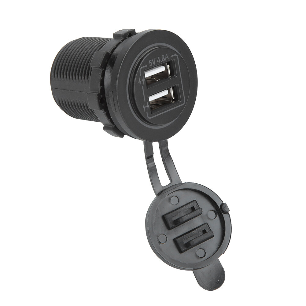 Двойная розетка для зарядного устройства с USB-портом и кабелем 60 см/23,6 дюйма для 12 В/24 В автомобиля, лодки, квадроцикла