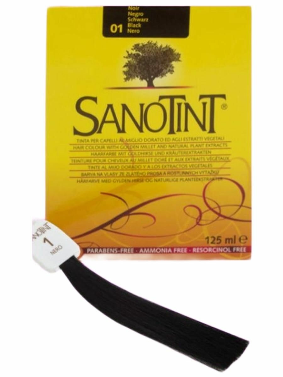 Краска для волос Sanotint 1 (черный) - полунатуральная краска для волос без аммиака Санотинт Вивасан