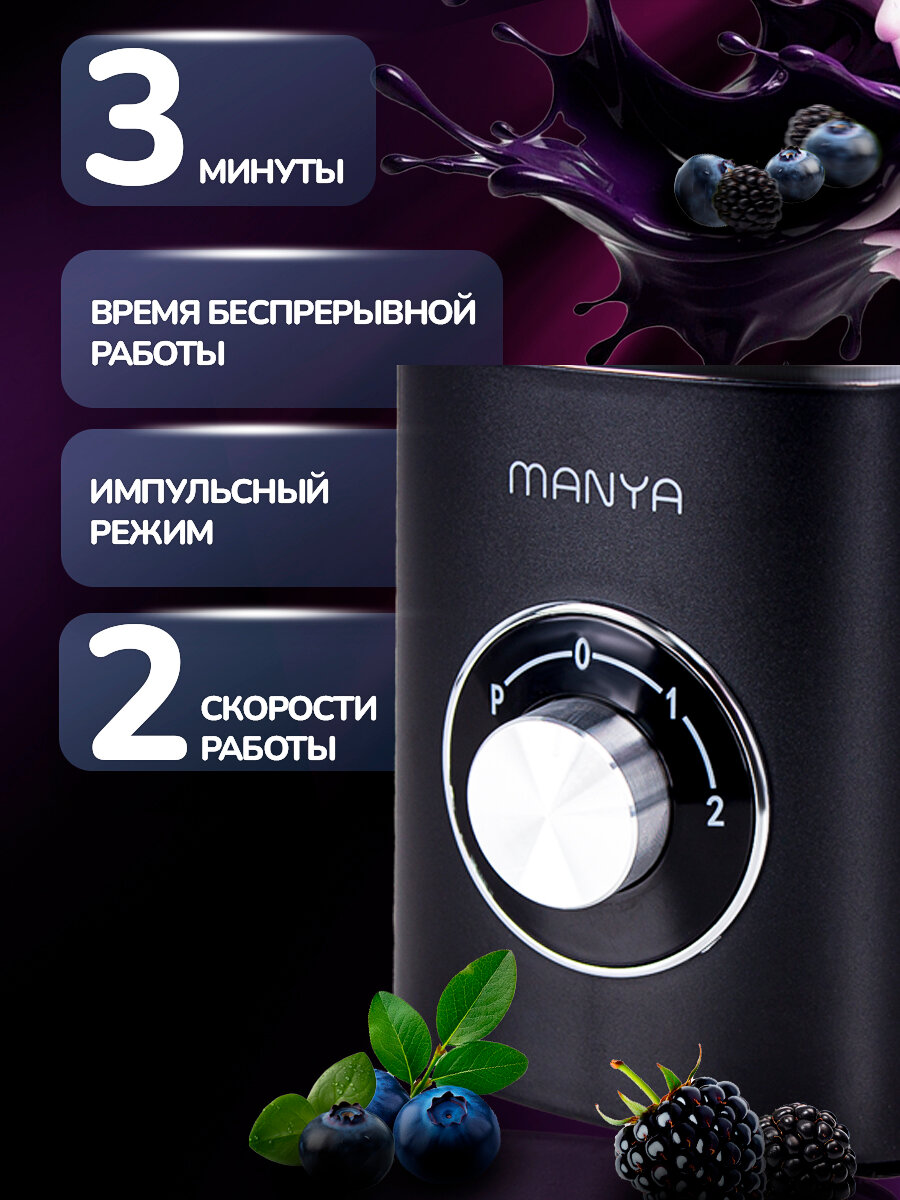 Блендер стационарный 1400Вт измельчитель MANYA SB1401B стеклянная чаша — фото 1