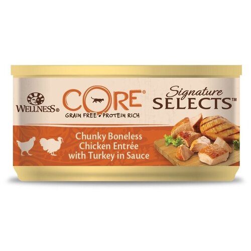 Влажный корм для кошек Wellness CORE Signature Selects, беззерновой, с курицей, с индейкой 79 г (кусочки в соусе)