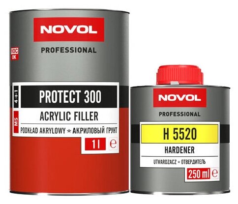 Грунт Novol "PROTECT 300", MS, 2К акриловый, банка 1л. с отвердителем 0,25л серый