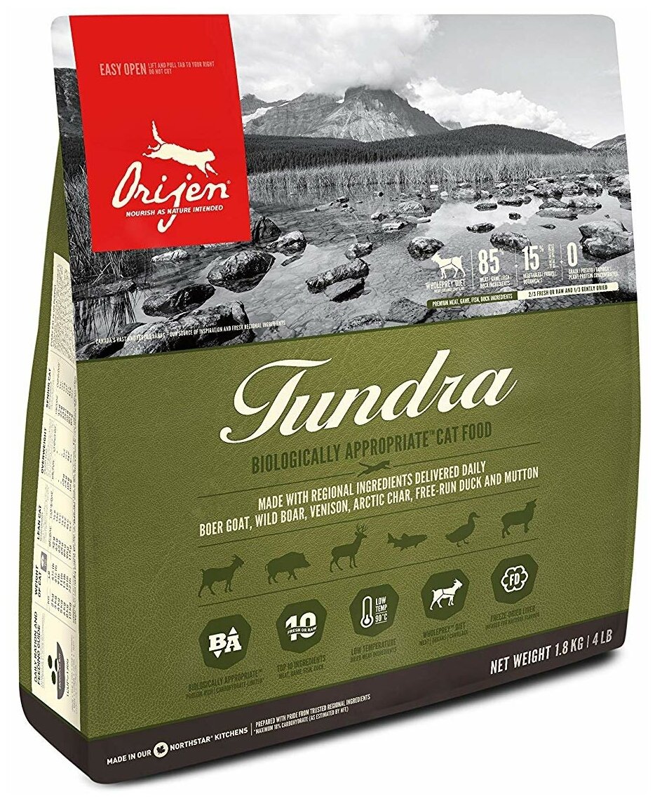 Сухой беззерновой корм для кошек Orijen Tundra 1.8 кг
