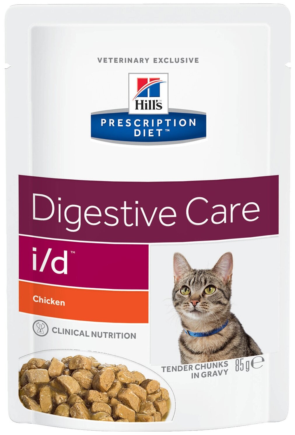 Влажный корм для кошек Hill's Prescription Diet i/d Digestive Care при расстройствах пищеварения, жкт, с курицей 85 г (кусочки в желе)