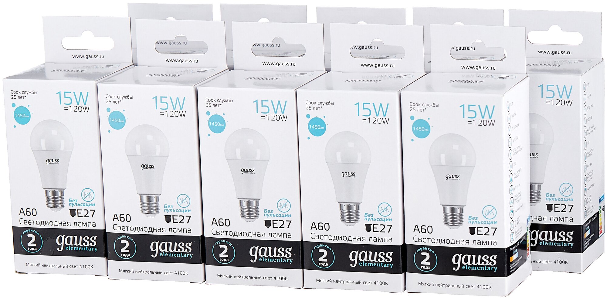 Светодиодная лампа Gauss Elementary LED A60 15W E27 4100K (упаковка 10 шт)