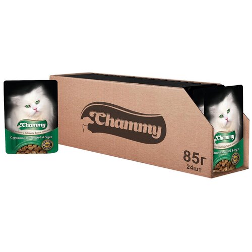 Влажный корм для кошек Chammy с кроликом, с индейкой 24 шт. х 85 г (кусочки в соусе) хлебцы елизавета вафельные ржаные с отрубями 85 г