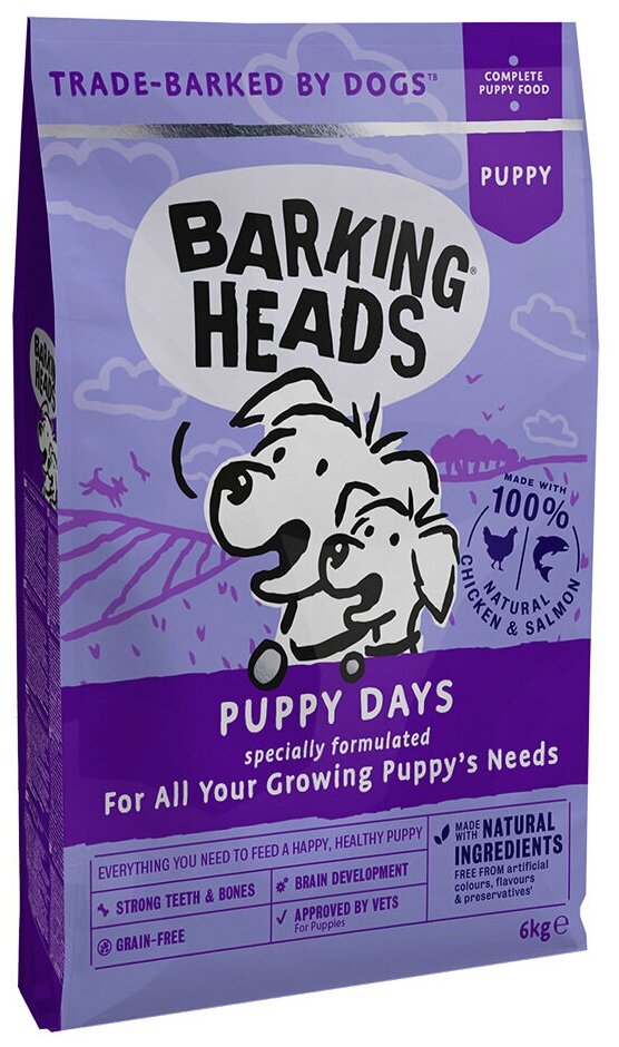 Barking (Meowing) Heads Баркинг Хедс "Щенячьи деньки" (Puppy Days) (6 кг) Сухой беззерновой корм для щенков с лососем и курицей