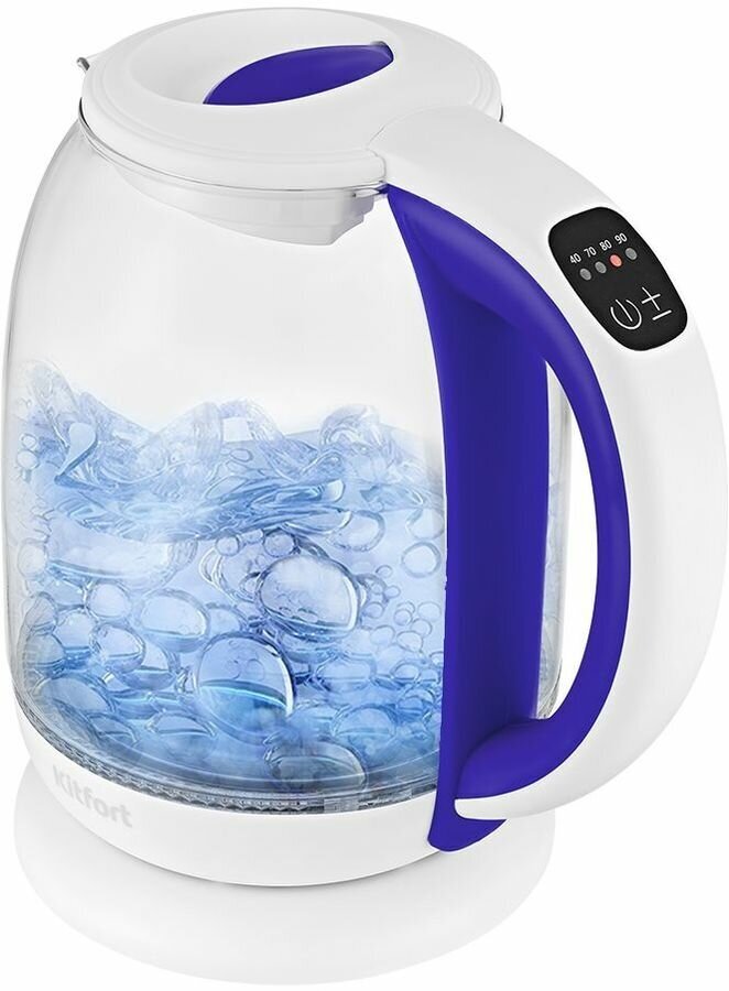 Чайник Kitfort КТ-6140-1 1.7л. 2200Вт пластик/стекло, белый/фиолетовый (КТ-6140-1)