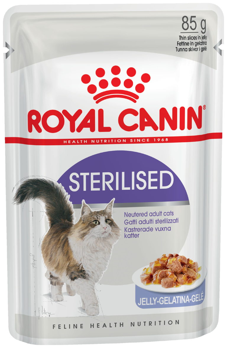 Влажный корм желе для кошек Royal Canin Sterilised (Стерилайзд) для стерилизованных кошек в возрасте от 1 до 7 лет, 28x0.085кг