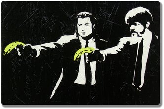 Граффити Бэнкси "Криминальное чтиво". Интерьерная картина-фреска на доске. 45х30см