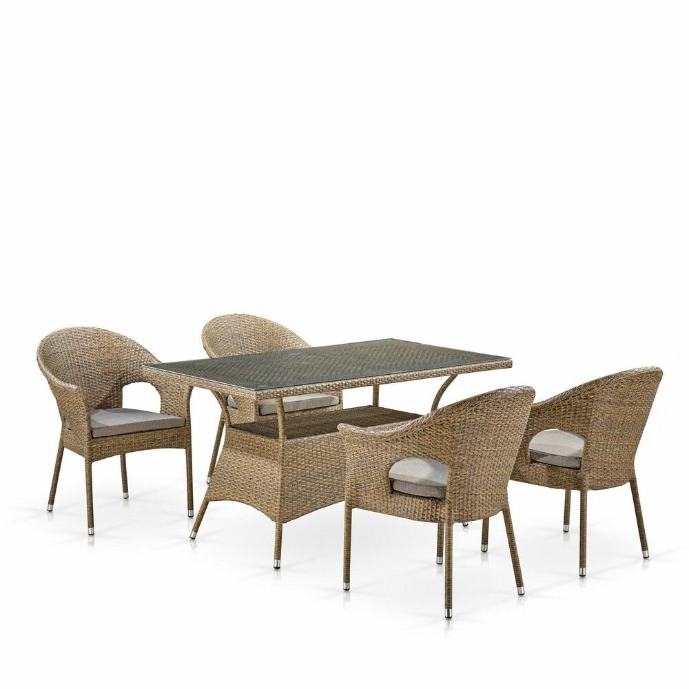 Обеденный комплект плетеной мебели Афина T198B/Y79B-W56 (4+1) Light Brown