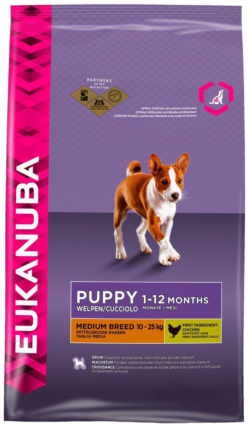 EUKANUBA PUPPY & JUNIOR MEDIUM BREED для щенков средних пород, курица (15 кг)