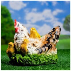 Садовая фигура "Курица наседка с цыплятами" пестрая, 28х22см 3242425