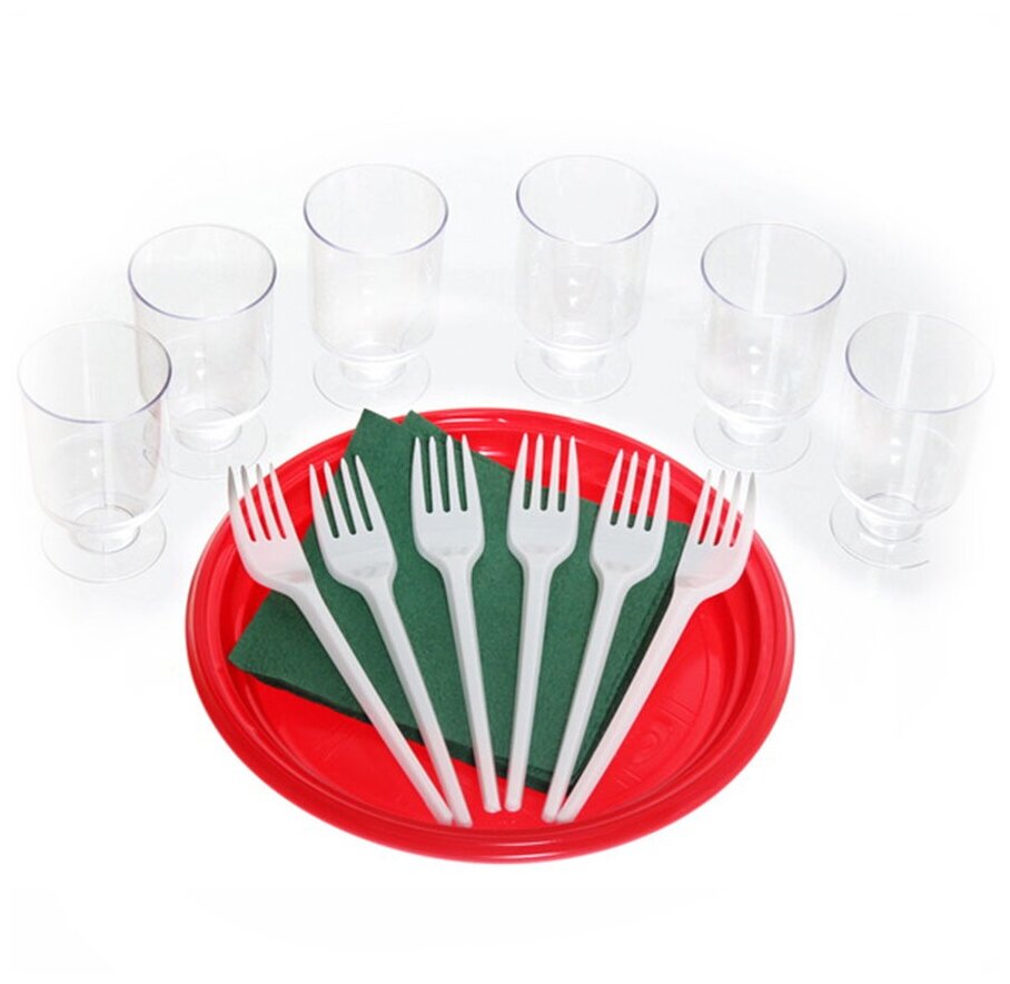 Набор одноразовой посуды «Праздник» на 6 персон (тарелка 20,5см, рюмка, вилка, салфетка)